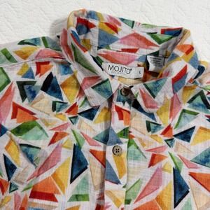 Mojito Collection‎ Button Down Shirt Mens L Multi Geometric Linen Blend EUC